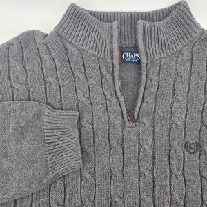 Chaps Mens Cable Knit Quarter Zip Sweater Gray XL Tall‎ logo warm cotton